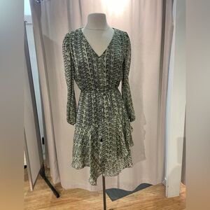 Sam Edelman Green Patterned Long Sleeve Dress